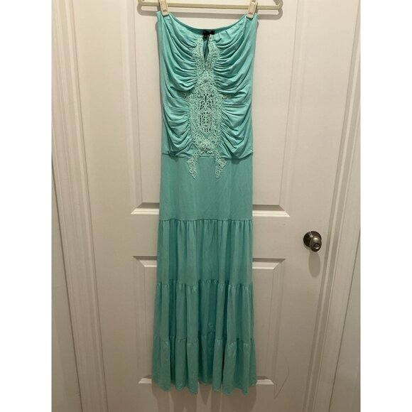 Sky Dresses & Skirts - Sky Maxi Dress Medium Mint Color Strapless Boning At V Neck Lace Trim NWT